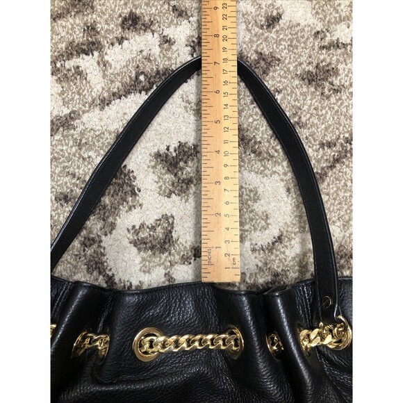 Michael Kors Handbag Shoulder Bag Tote Hobo Black Leather Gold Chain Straps - Picture 16 of 16